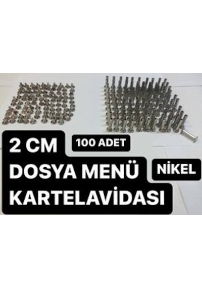 2 CM DOSYA KLASÖR MENÜ KARTELA VİDASI NİKEL İNOX RENK 100 ADET
