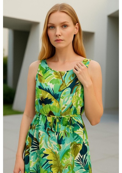 Fashion Friends Desenli Kadın Elbise 25y0154k1 Yeşil