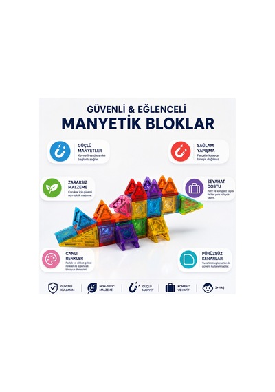 Mini Manyetik Bloklar - Seyahat Seti 72 Parça - Küçük Boy Manyetik