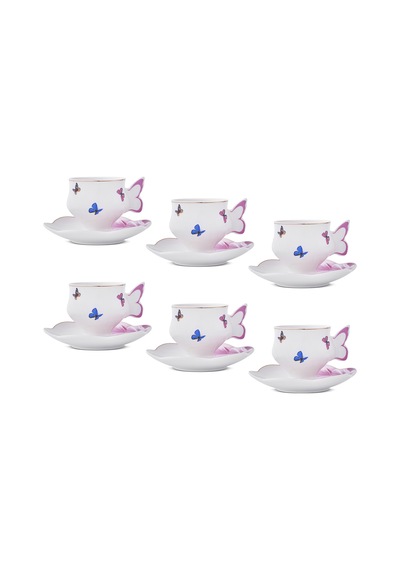 Aryıldız Grass 12 Parça 6 Kişilik Kahve Fincan Takımı Pembe 90 Ml Çok Renkli
