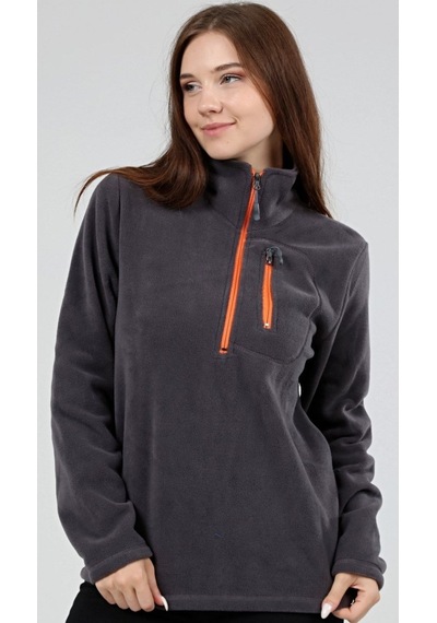 Genius Store Kadın Polar Yarım Fermuarlı Outdoor Cepli Spor Polar Füme
