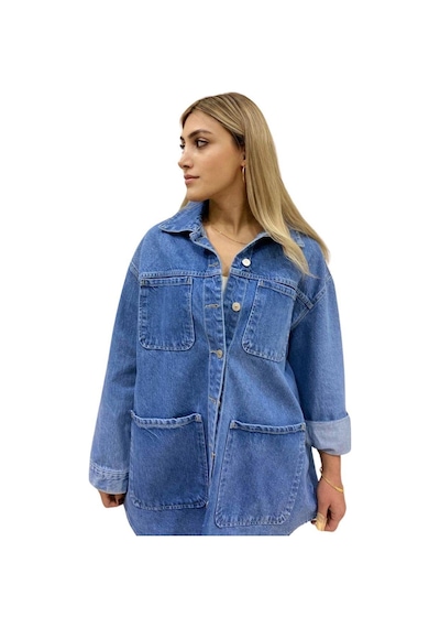 5316 Dört Cepli Oversize Gömlek Mavi-2285 Mavi