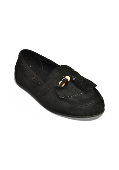 Fox Shoes Y602347002 Siyah Süet Püsküllü Kadın Günlük Ayakkabı Siyah
