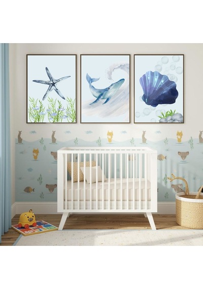 Besay Deep Blue:suluboya Okyanus Esintisi Çocuk Odası Posteri Dekoratif 3lü Set A4 Çerçevesiz