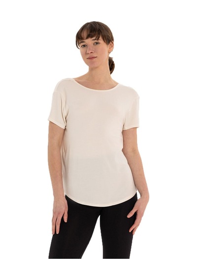 Inguz Sırt Detay Modal Yoga T-shirt Ekru
