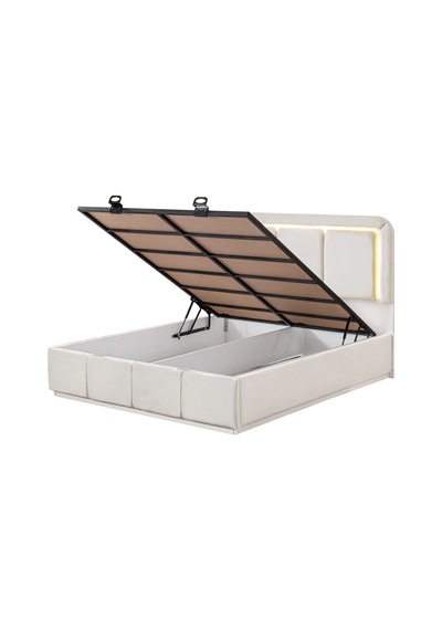 Demonte Baza Seti, Nox Ledli Çift Kişilik Baza Başlık Seti - İkili Set, Krem - 160x200 Cm 160 x 200