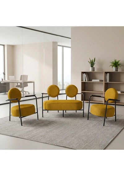 Venüs 2+1+1 Soft Kumaş Ofis & Büro İş Yeri Bekleme Koltuğu Takımı Siyah Metal İskelet - Sarı Venüs 2+1+1 Soft Kumaş Ofis & Büro İş Yeri Bekleme Koltuğu Takımı Siyah Metal İskelet - Sarı