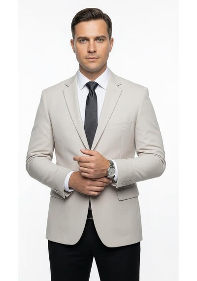 Plus Scorpion Erkek Slim Fit Ceket Likralı Fitilli Kumaş, Çift Düğmeli Tek Yırtmaçlı Modern Tasarım Taş