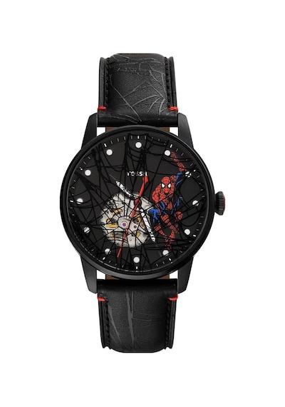 Fossil Fle1247set Marvel X Fossil Limited-edition Spider-man Erkek Kol Saati Ve Yaka İğnesi Seti Siyah
