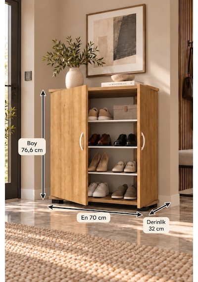 Moda 3 Raflı Ayakkabılık 70 X 76,6 X 32 Cm - Meşe