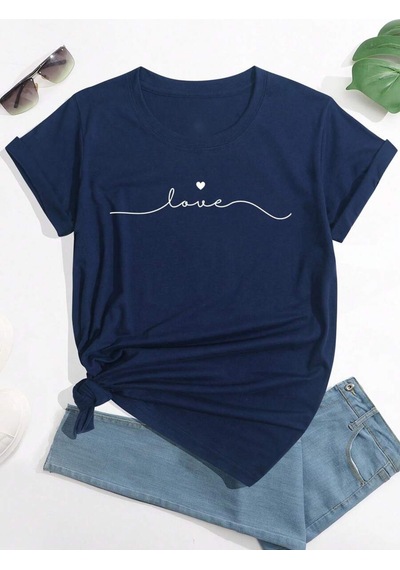 Uyguntarz Unisex Love Baskılı Tasarım Tshirt Lacivert