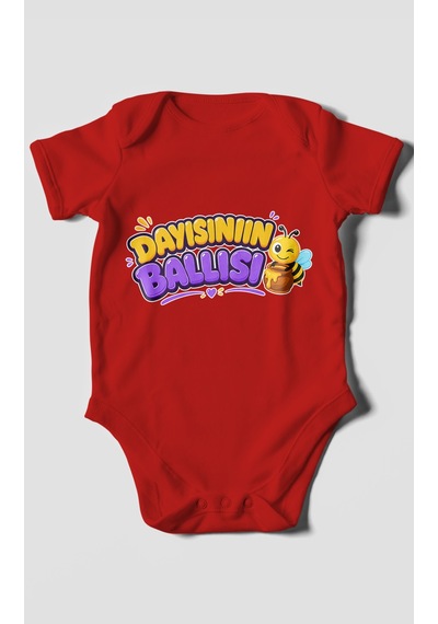 Morivokids Dayısının Ballısı Kısa Kollu Bebek Body %100 Pamuk Kırmızı