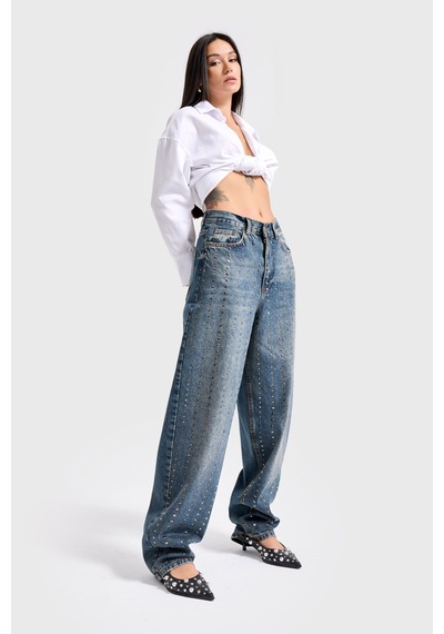 Itsbasic Kadın T.kot 2w48 Rengi Taş Detaylı Skater Fit Tasarım Denim Jean Kırmızı