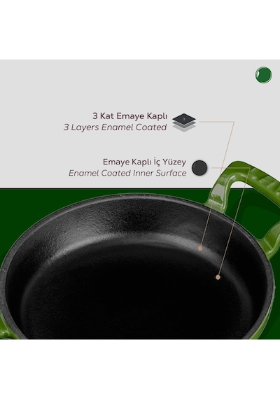 Lava Döküm Yuvarlak Sahan Döküm Demir Yekpare Çift Kulplu Çap Ø 20cm. Yeşil Genel