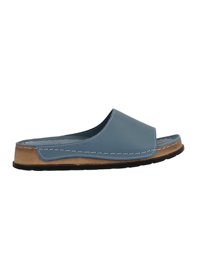 Napa Shoes Hakiki Deri Lazer Kesim Delikli Rahat Taban Kadın Terlik Napa-309 Mavi
