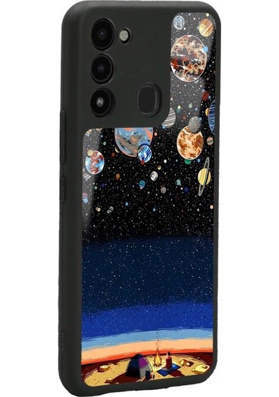 Tecno Spark 8c Gezegenler Altında Kamp Tasarımlı Glossy Telefon Kılıfı Çok Renkli