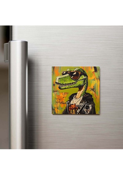 Velociraptor - Velosiraptor - Güneş Gözlüklü Style - Buzdolap Magneti - 9x9 Cm