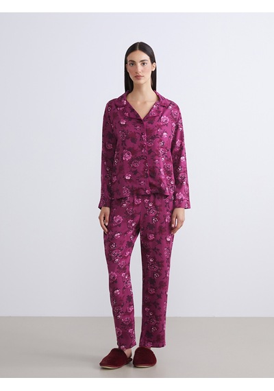Lcw Dream Kırmızı Petite Gömlek Yaka Çiçekli Kadın Pijama Takımı