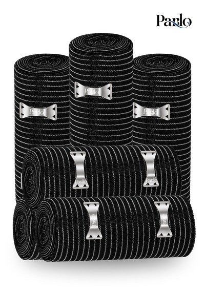 Parlo Siyah Elastik Bandaj 15 Cm X 1,5 M 3 Lü Set %300 Esnek, 4,5 M Ye Kadar Uzayan, Metal Kancalı Destek Ve Sargı Bandajı