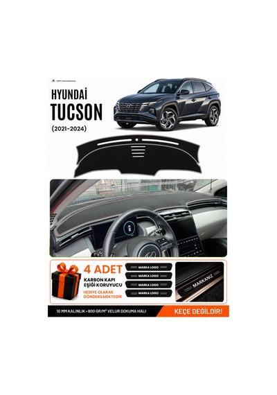 Hyundai Tucson 2021-2024 Uyumlu Torpido Koruma, Torpido Örtüsü, Torpido Kılıfı - Siyah Gri