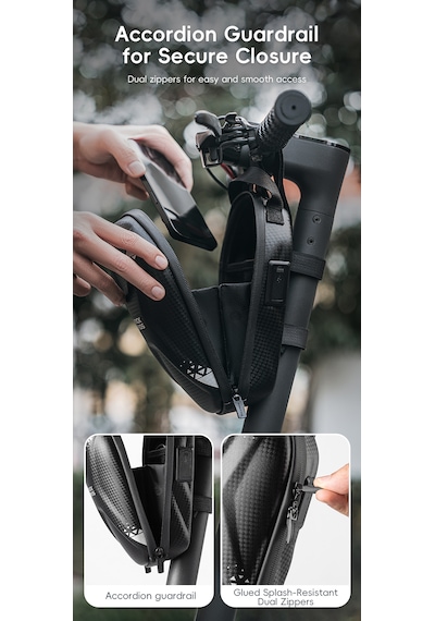 Rockbros 1.3l Elektrikli Scooter Gidon Çantası - 200g Ultra Hafif Sert Kabuk Su Geçirmez Reflektörlü Antrasit - Siyah