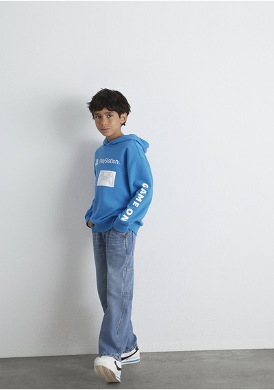 Mavi - Playstation Baskılı Kapüşonlu Mavi Sweatshirt 6s10131-70772 Mavi