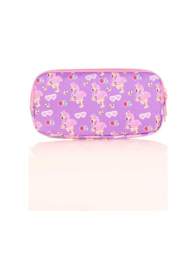 Kaukko Kids 3 Bölmeli Kalem Çantası Aynalı-taşlı Flamingo Lila L8137