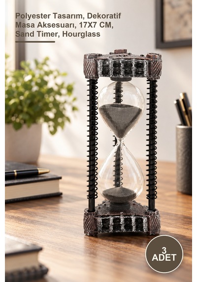 3 Adet Kum Saati Polyester Tasarım, Dekoratif Masa Aksesuarı, 17x7 Cm, Sand Timer, Hourglass Diğer