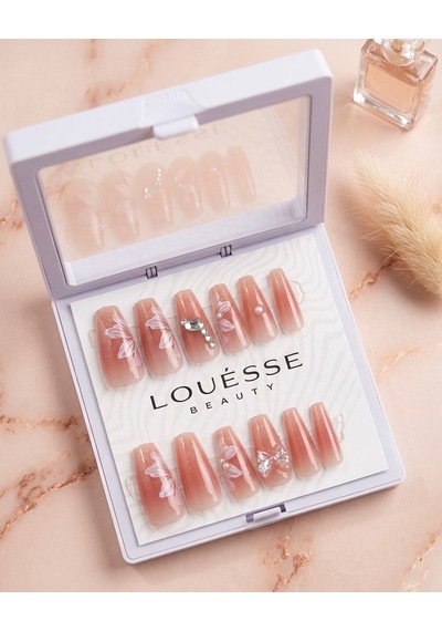 Louésse Peach Veil Takma Tırnak 12 Li Nude Şeftali Tonlu Çiçek Detaylı Nail Set