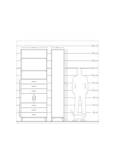 Arges Dolap 4 Raflı 6 Çekmeceli 2 Kapaklı 88x30x243 Çam-çam Çam
