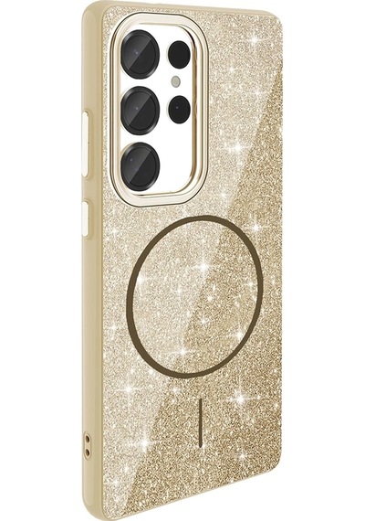 Galaxy Uyumlu S25 Ultra Kılıf M-safe Şarj Özellikli Parlayan Simli Zore Okso Kapak