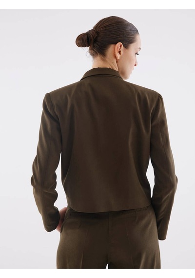 Süet Haki Kruvaze Crop Ceket 001