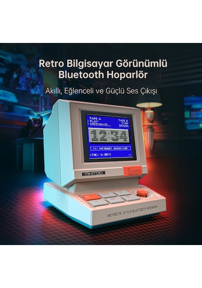 Divoom Minitoo Bluetooth Hoparlör, Kablosuz, Piksel Ekranlı Retro Taşınabilir Ses Bombası, Beyaz