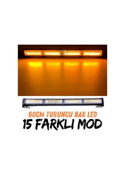 Turuncu Tepe Çakar Bar Led 60cm 12-24v Off Road Çekici Traktör İkaz Lambası Çakar 15 Modlu