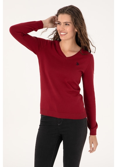 U.S. Polo Assn. Kadın Kırmızı V Yaka Basic Kazak 50313590-VR104 U.S. Polo Assn. Kadın Kırmızı V Yaka Basic Kazak 50313590-VR104