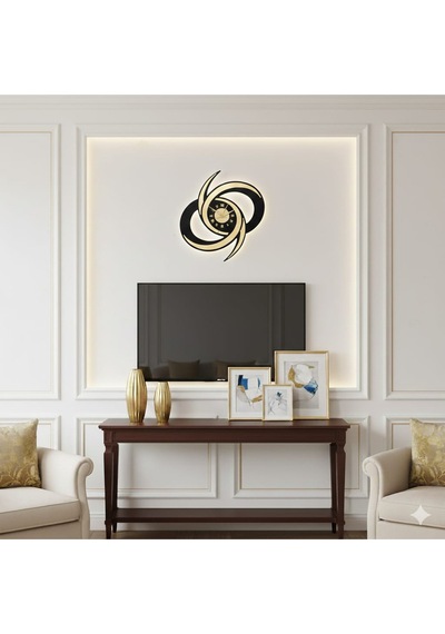 Zerafet Modern Ahşap Üzeri Pleksi Detaylı Duvar Saati Dekorasyon 60 Cm Siyah Gold Çok Renkli