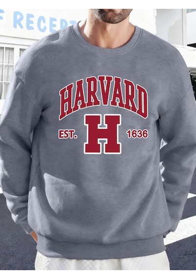 Startmore Startmoreharvard Est. 1636 Baskılı Erkek Sokak Sweatshirtü Polar Oversize Kazaklar Sonbahar Her Şeyle Gri