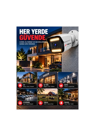 J-tech K1022 5mp Ip Sesli Renkli Gece Görüşlü 8 Li Akıllı Güvenlik Kamera Seti Yüz Ve Araç Tanıma