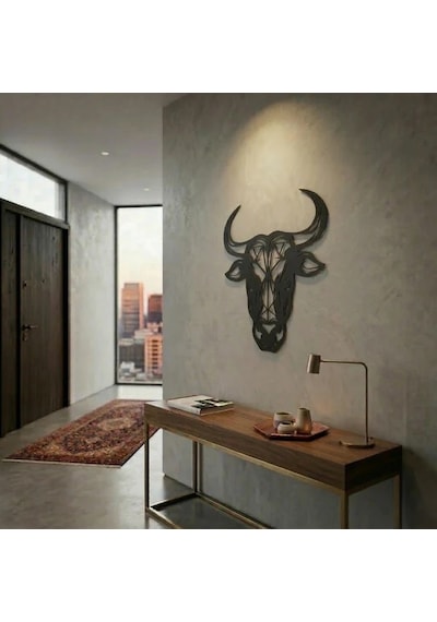 Geometrik Boğa Duvar Tablosu Mdf Lazer Kesim Modern Duvar Süsü Minimal Boğa Figürlü Dekor