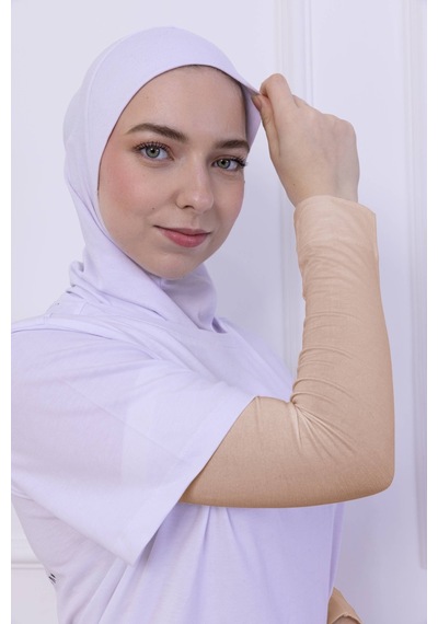 Loggia Likralı Penye Kolluk Ten Rengi - Pratik Kadın Tesettür Düz Namaz Kolluğu 1 Çift 40cm Viskon Hijab Ten