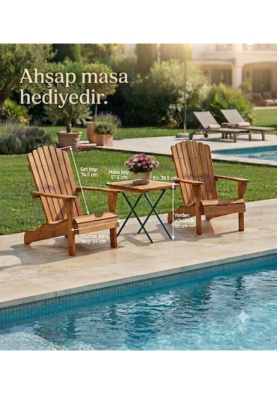 H-acraft Ahşap Sandalye Şezlong 2 Açık Kahverengi