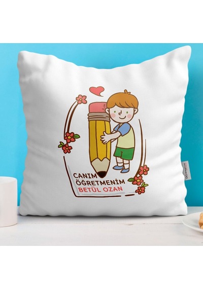 Bk Gift Kişiye Özel Canım Öğretmenim Tasarımlı Beyaz Yastık - 1 Akgn11024 Renkli