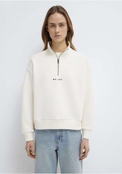 Mavi - Mvjns Nakışlı Yarı Fermuarlı Ekru Sweatshirt 1s10533-89145 Ekru