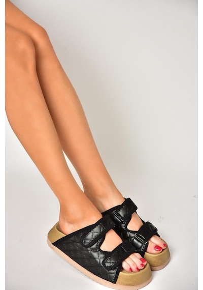 Fox Shoess811546209 Siyah Kalın Tabanlı Kadın Terlik Siyah