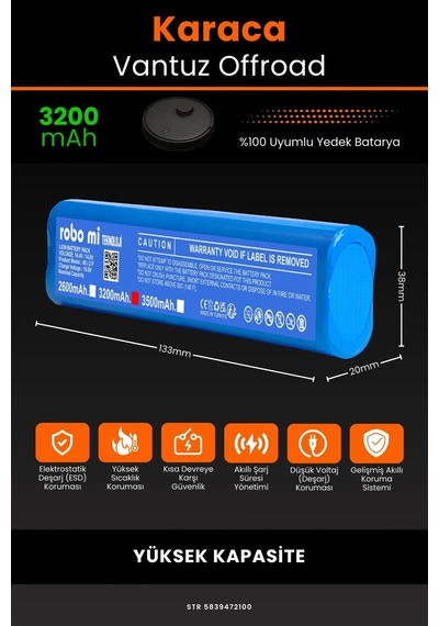 Karaca Vantuz Offroad 3200mah Robot Süpürge Bataryası