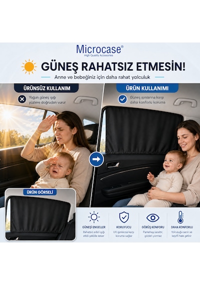Microcase Universal Oto Güneşlik Perde Yan Cam Güneşliği Anne Bebek Çocuk Perdesi 2 Adet - Al5634 Siyah