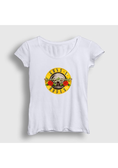 Presmono Kadın Logo Guns N' Roses T-shirt Beyaz