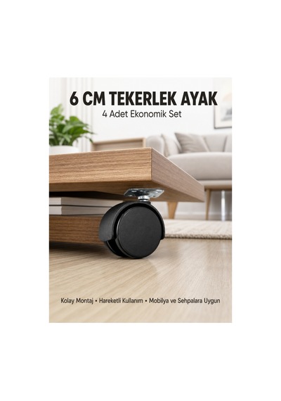 Trendlia Halı Ve Beton Uyumlu Kilitsiz Mobilya Tekerleği 4 Lü Çok Renkli