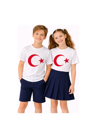 Türk Bayraklı Kız Erkek Çocuk Penye Tshirt Bgl-st05507 Beyaz