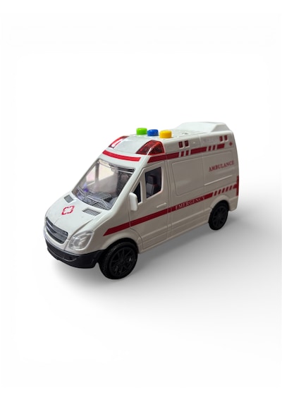 Işıklı Sesli Sürtmeli Ambulans Beyaz - Kırmızı
